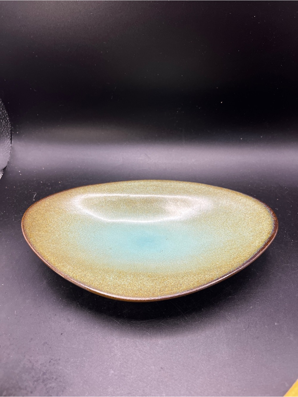 MCM Rupert Deese Claremont CA Art Pottery Asymmetric Dish Teal Glaze Signed